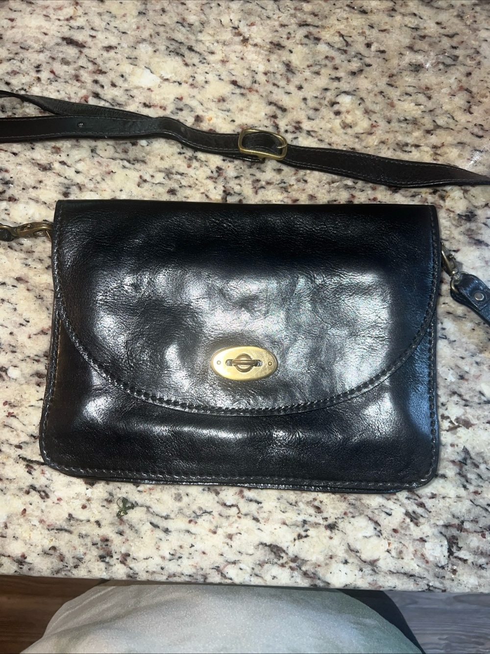 Nordstrom Black Leather Crossbody with brass Turn-Lock